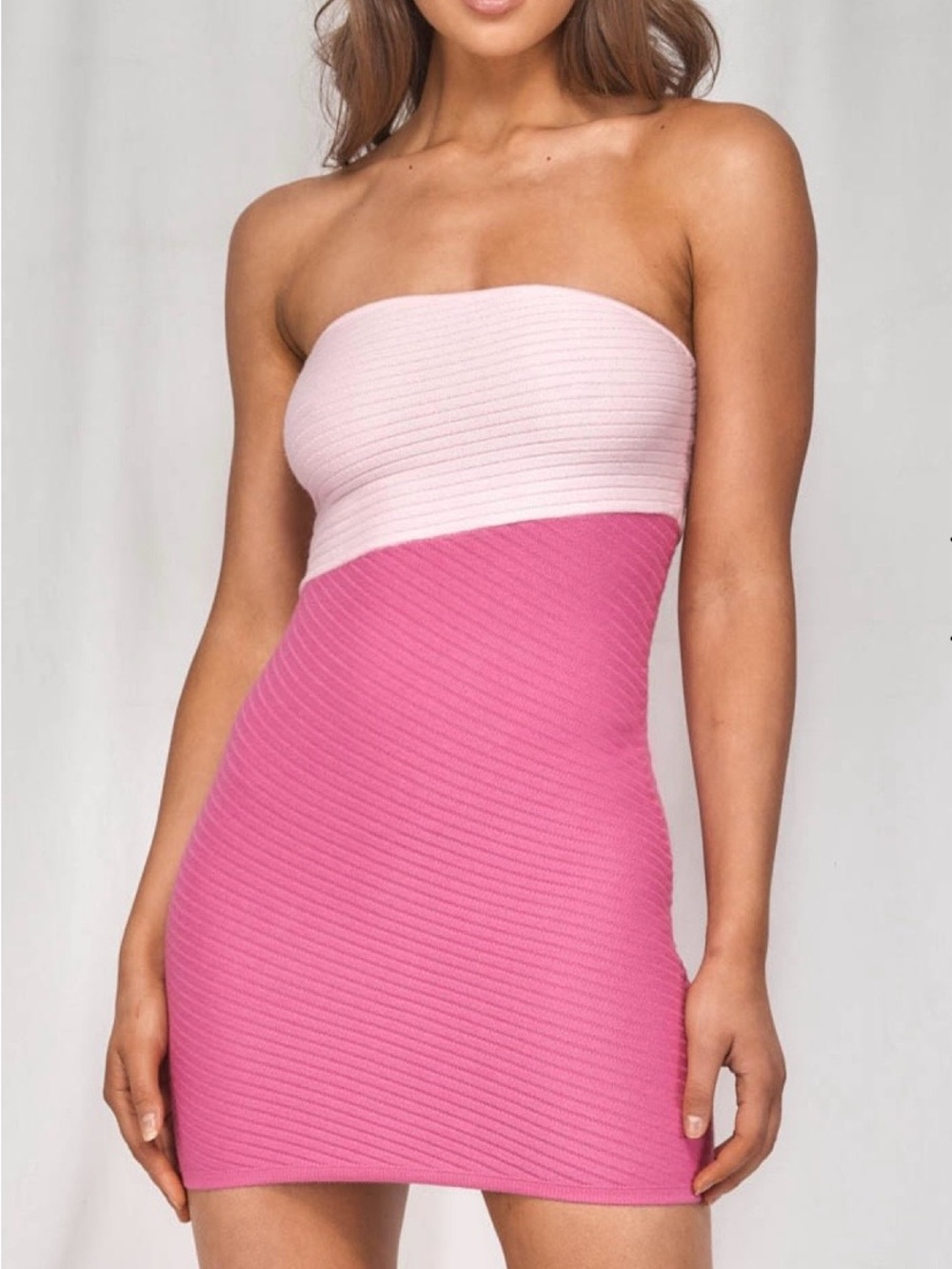 Two-Tone Strapless Pink Bodycon Dress